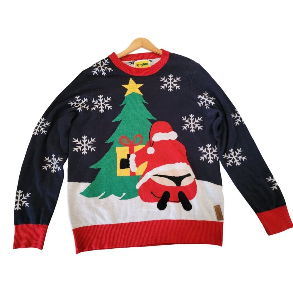 Tipsy Elves XL Funny Christmas Sweater With Santa Bent Over Design & Snowflakes